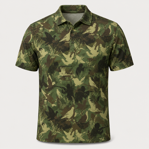 Dove Hunter Camo Polo Shirt Green Hunting Silhouette VCP1043