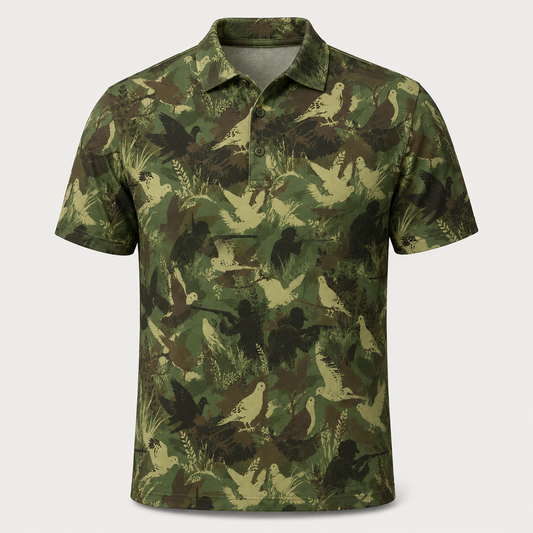 Dove Hunter Camo Polo Shirt Green Hunting Silhouette VCP1043