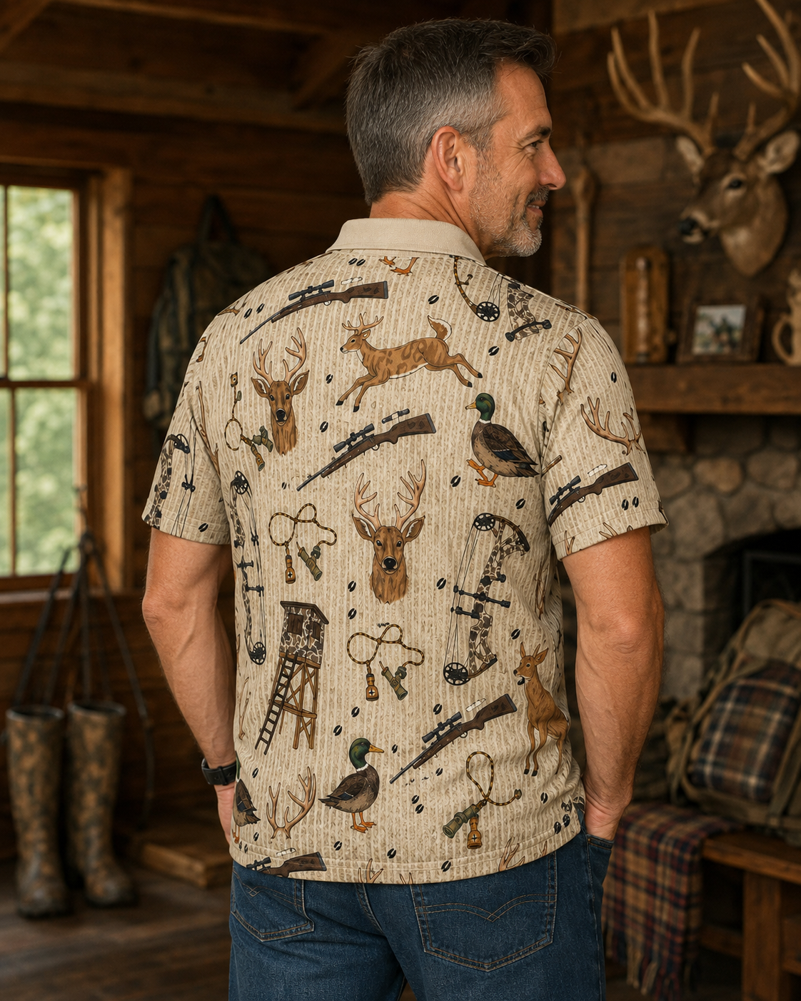 Deer Whitetail Toile Hunting Polo Shirt VCP1001
