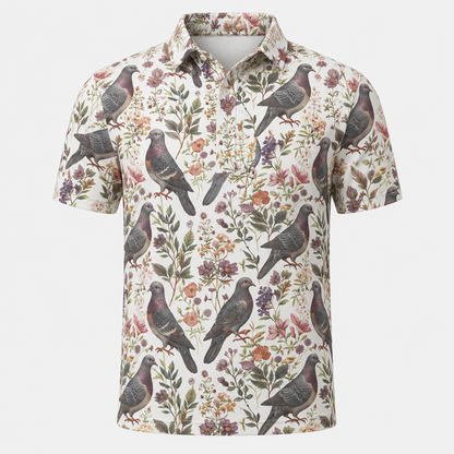 Dove Sprig Polo Shirt Cream Minimalist Print VCP1039