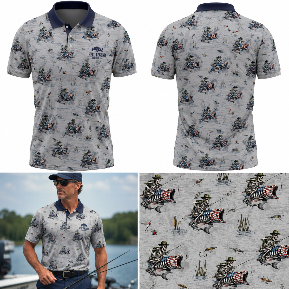 Skeleton Angler Fishing Polo Shirt VCP1030