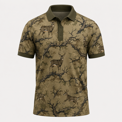 Whitetail Deer Woodland Camo Polo Shirt VCP1021
