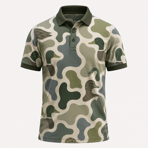Mallard Duck Head Retro Camo Polo Shirt DVC0111