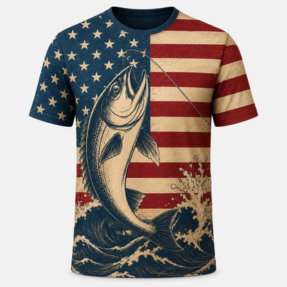 Fish Jumping American Flag Polo Shirt VCP1046