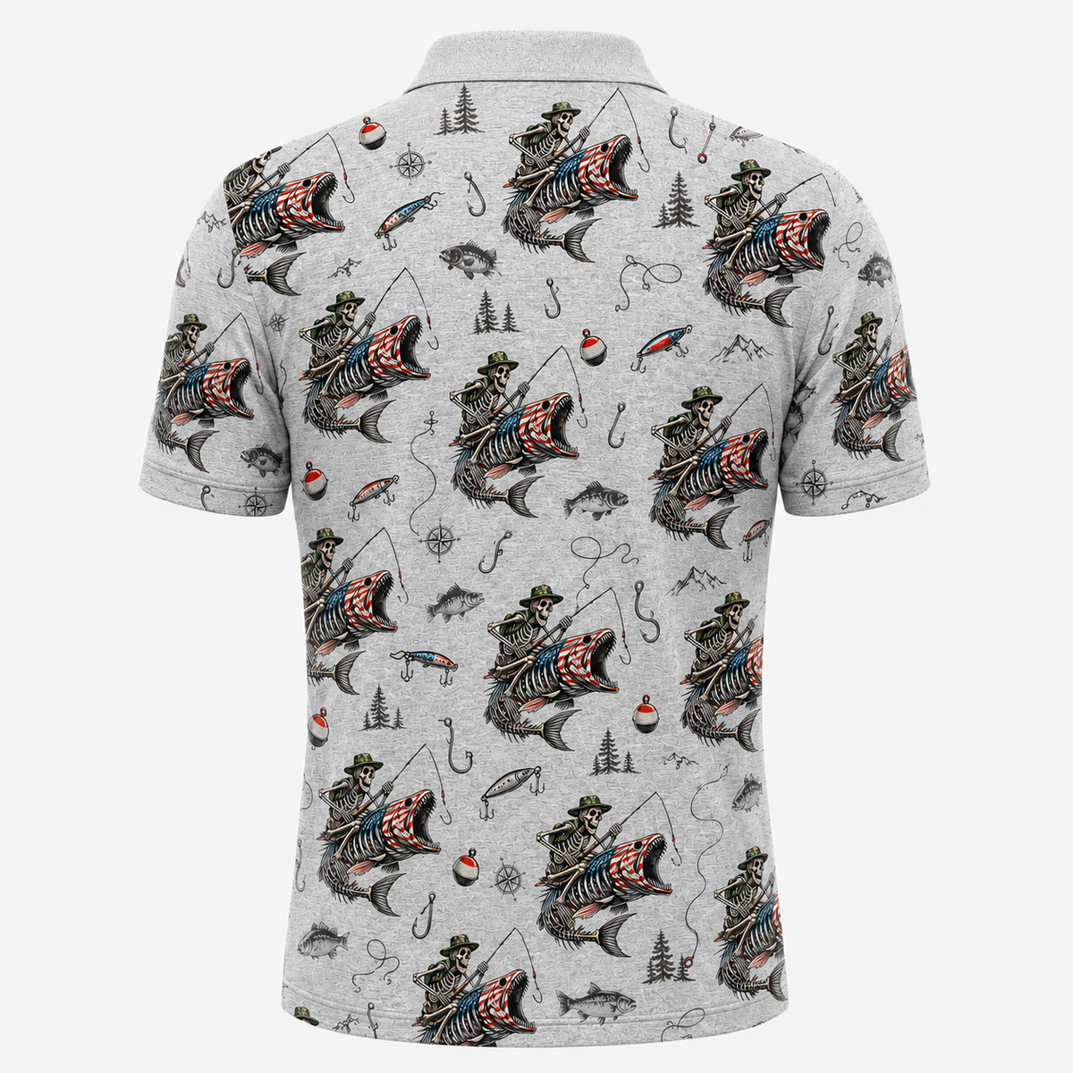 Skeleton Angler American Flag Fishing Polo Shirt VCP1029