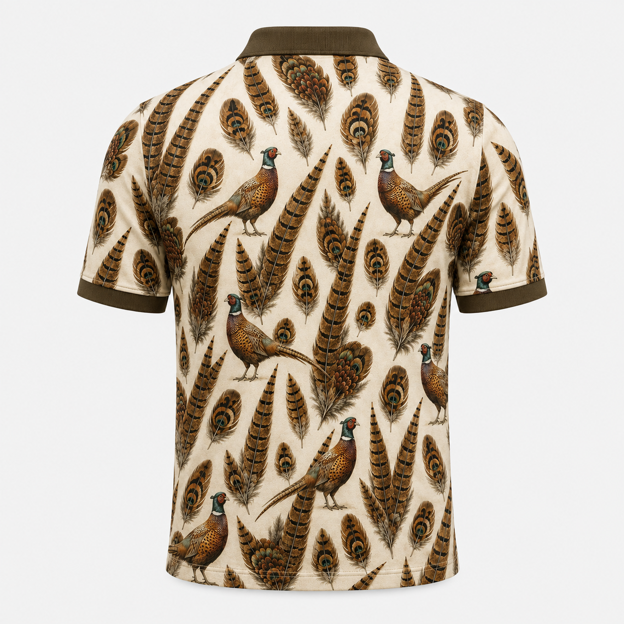 Cream Upland Bird Pheasant & Feather Polo Shirt VCP1025