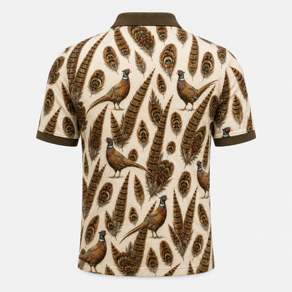 Cream Upland Bird Pheasant & Feather Polo Shirt VCP1025