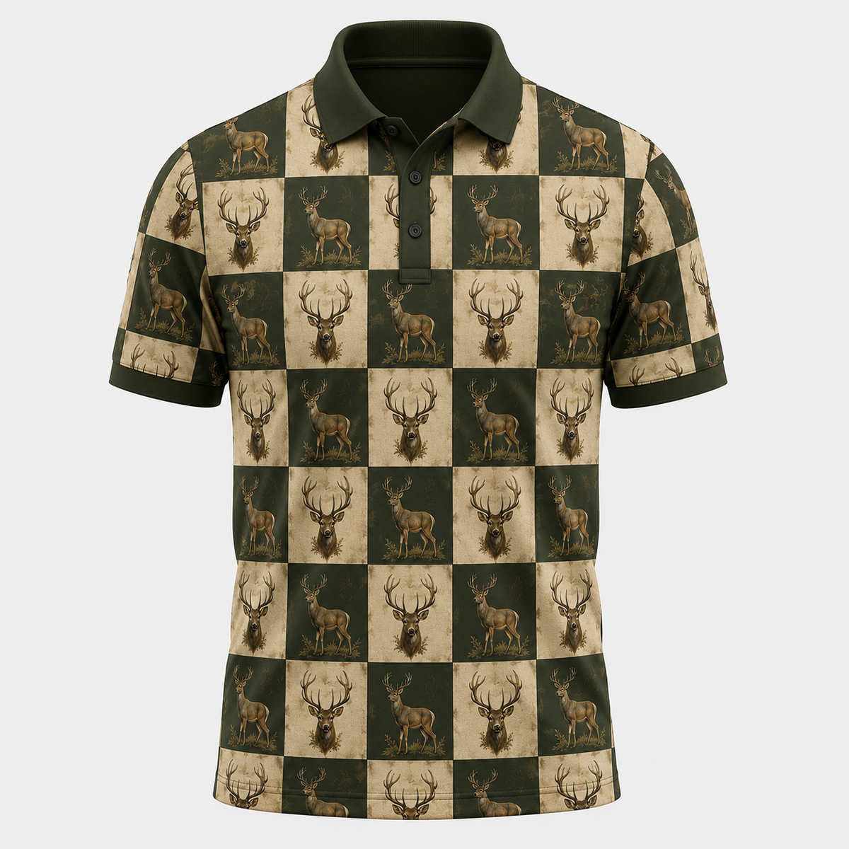 Whitetail Deer Checkerboard Polo Shirt VCP1022