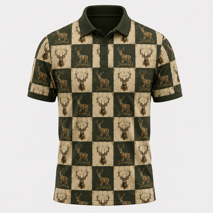 Whitetail Deer Checkerboard Polo Shirt VCP1022