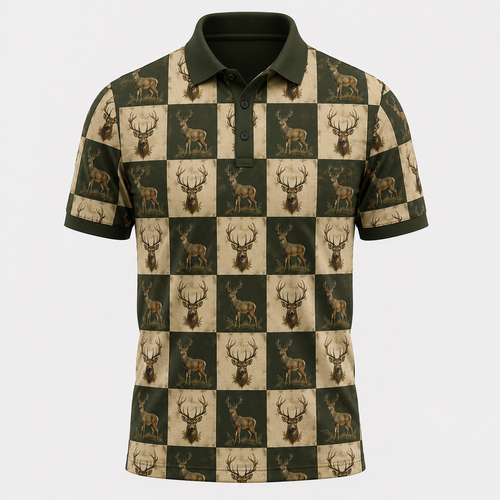 Whitetail Deer Checkerboard Polo Shirt VCP1022