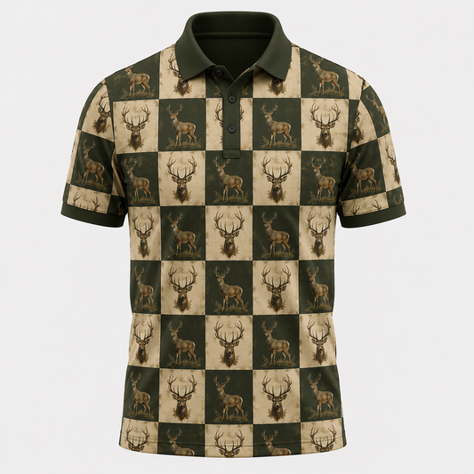 Whitetail Deer Checkerboard Polo Shirt VCP1022