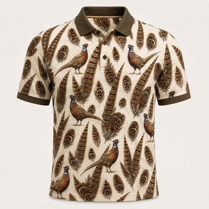 Cream Upland Bird Pheasant & Feather Polo Shirt VCP1025