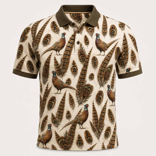 Cream Upland Bird Pheasant & Feather Polo Shirt VCP1025