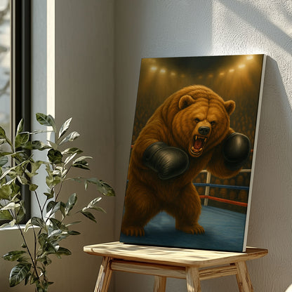 Bear Boxer Wall Art Powerful Animal Fighter Canvas Gym Decor