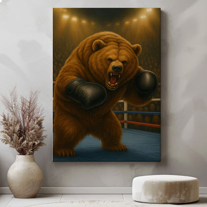 Bear Boxer Wall Art Powerful Animal Fighter Canvas Gym Decor