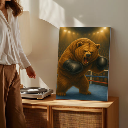 Bear Boxer Wall Art Powerful Animal Fighter Canvas Gym Decor