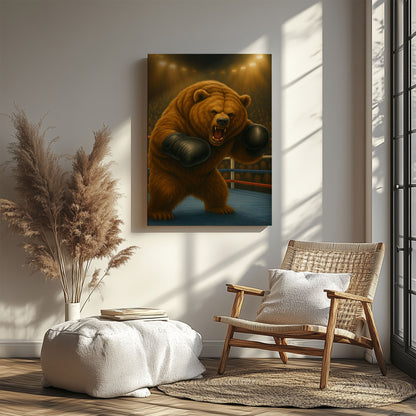 Bear Boxer Wall Art Powerful Animal Fighter Canvas Gym Decor