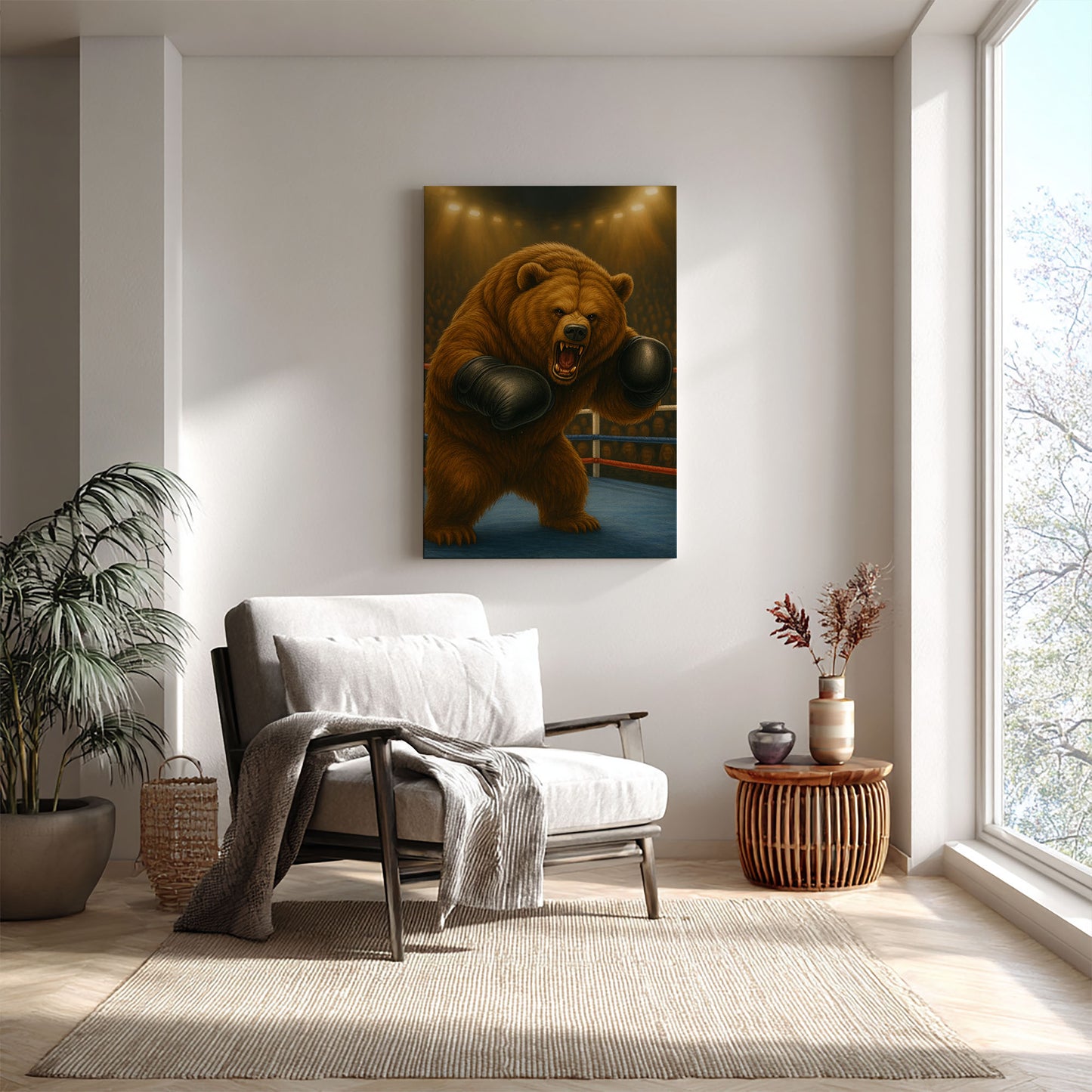 Bear Boxer Wall Art Powerful Animal Fighter Canvas Gym Decor