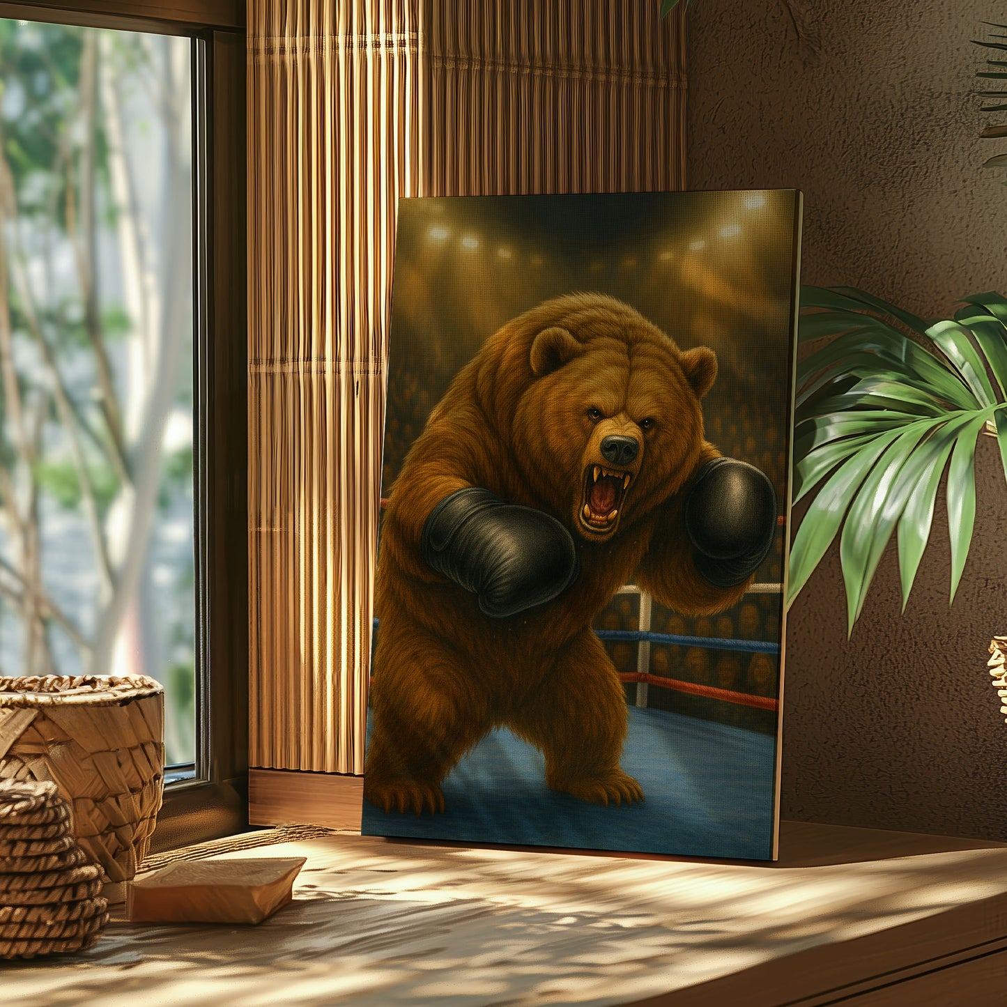 Bear Boxer Wall Art Powerful Animal Fighter Canvas Gym Decor