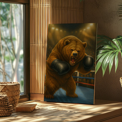 Bear Boxer Wall Art Powerful Animal Fighter Canvas Gym Decor