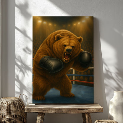 Bear Boxer Wall Art Powerful Animal Fighter Canvas Gym Decor