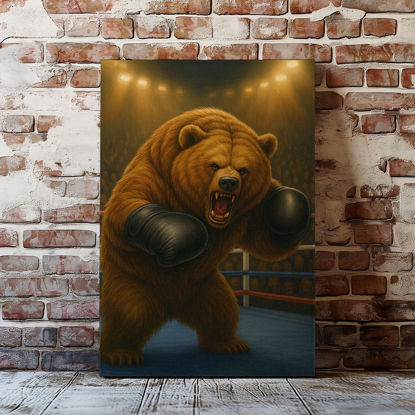 Bear Boxer Wall Art Powerful Animal Fighter Canvas Gym Decor