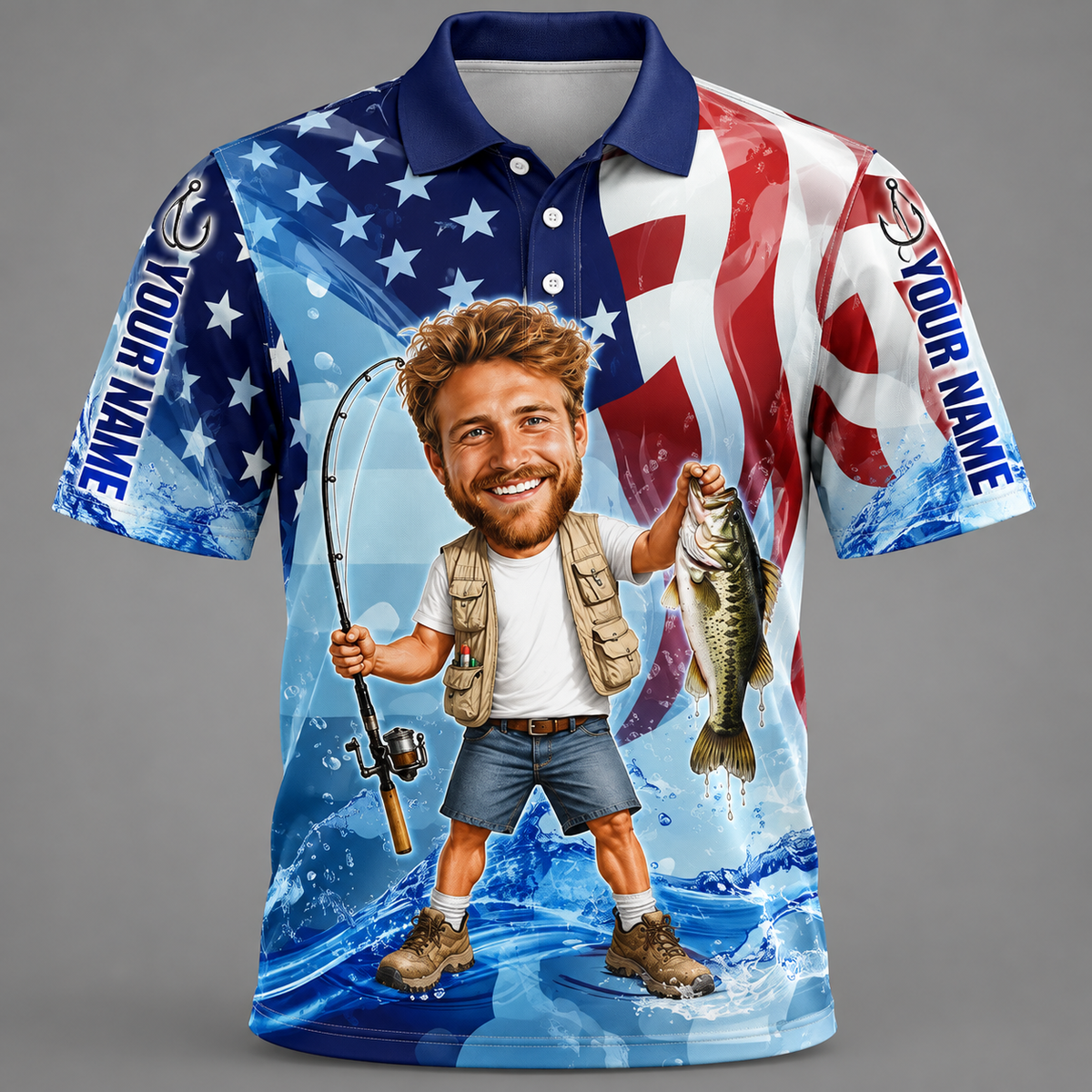 Custom Photo Fishing Tournament Team Name Polo Shirt VC271005