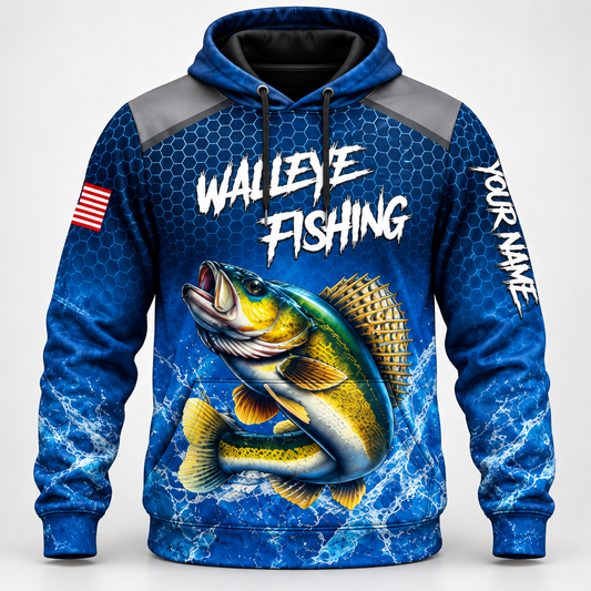 Blue Camo Walleye Fishing Tournament Team Name Polo Shirt VC271003