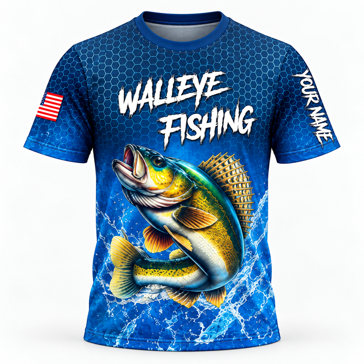 Blue Camo Walleye Fishing Tournament Team Name Polo Shirt VC271003