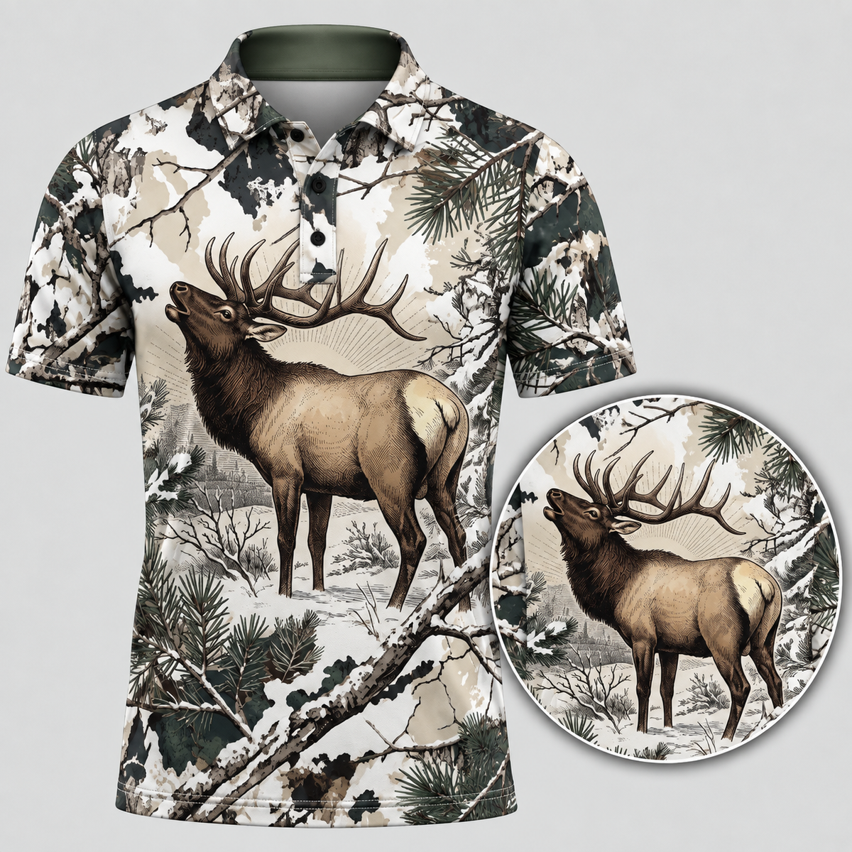 Elk Hunting Camouflage Men's Polo Shirt VCE1010