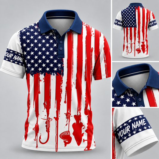 Custom American Flag Fishing Polo Shirt VCE1023