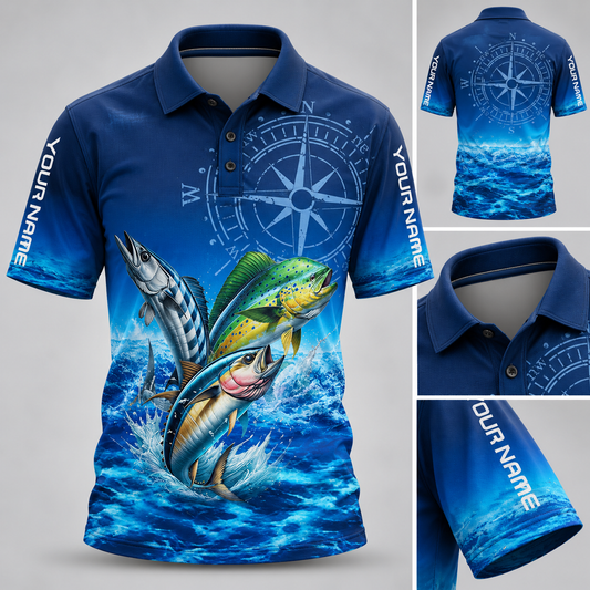 Custom Name Deep Sea Fishing Polo Shirt VCE1026