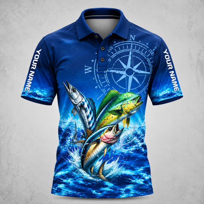 Custom Name Deep Sea Fishing Polo Shirt VCE1026