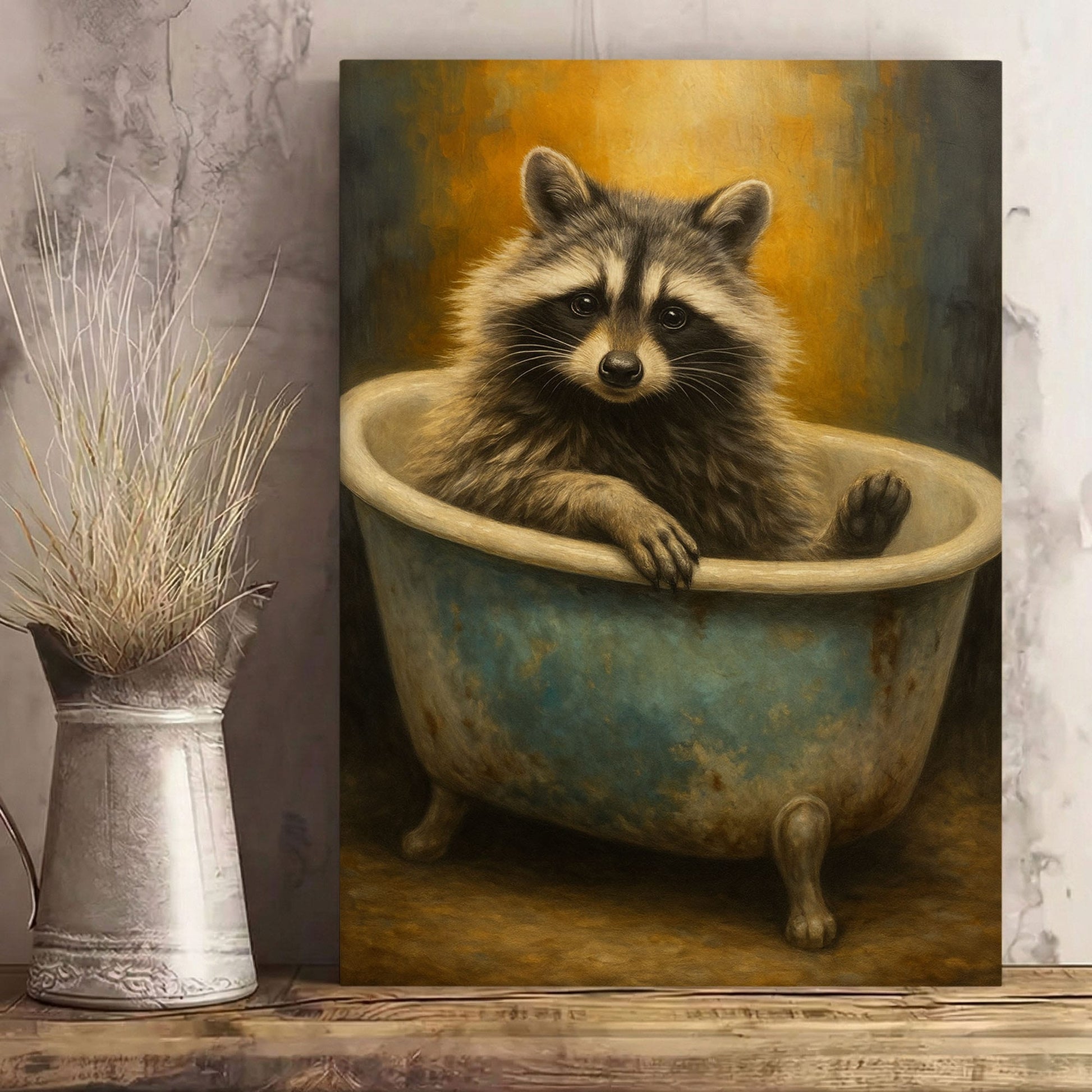 Cute Raccoon Bathroom Canvas Wall Art