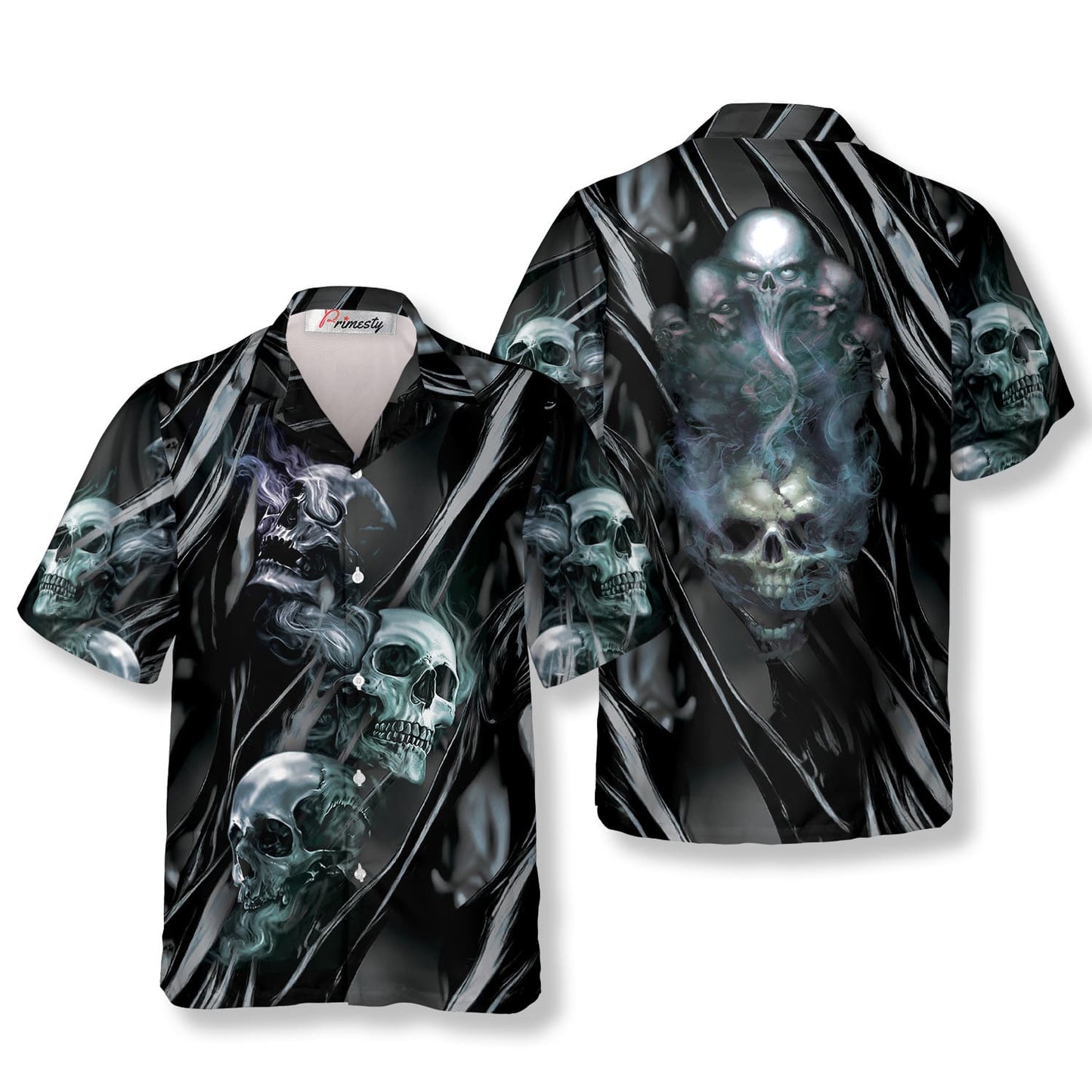 Dark Molten Metal Splash Wave Skull Hawaiian Shirt 