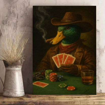 Duck Playing Poker Canvas Wall Art