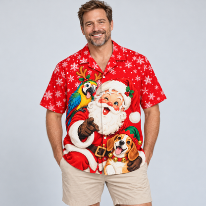 Festive Santa, macaw, and beagle Hawaiian shirt VC26112