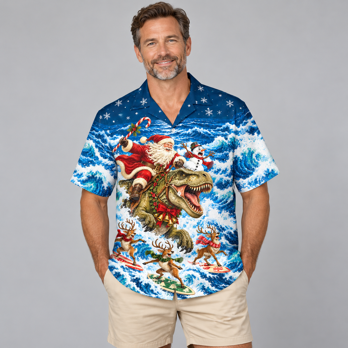 Festive Santa T-Rex Hawaiian Shirt VC26108