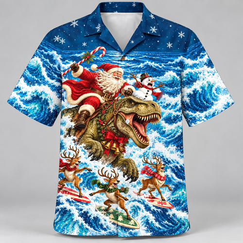 Festive Santa T-Rex Hawaiian Shirt VC26108