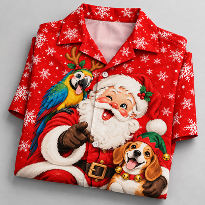 Festive Santa, macaw, and beagle Hawaiian shirt VC26112