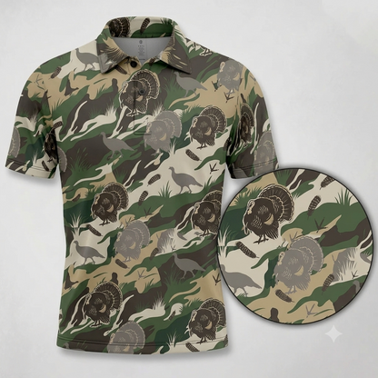 Outdoor Turkey Hunting Camo Print Graphic Polo Shirt