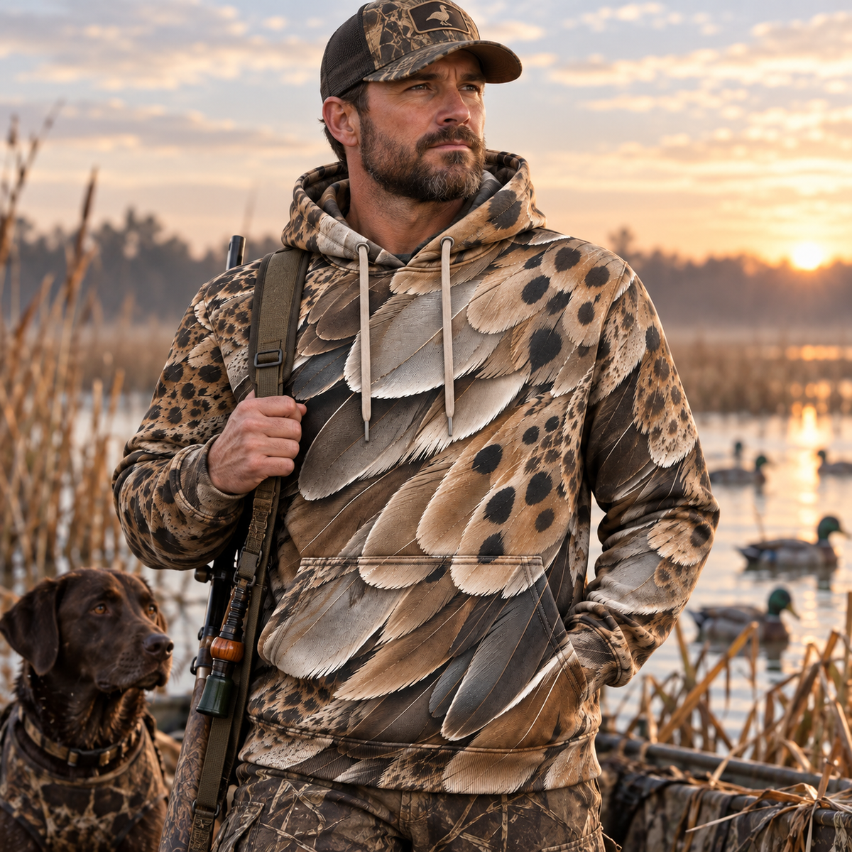Dove Feather Pattern Hoodie