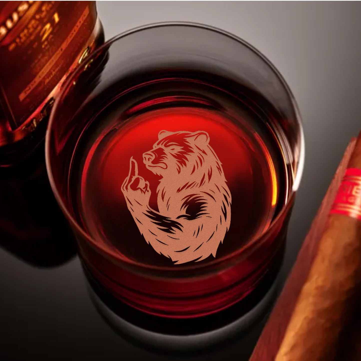 Bear Engraved Whiskey Glass – Funny Funny Finger Whiskey Glass for Men, Unique Barware Gift