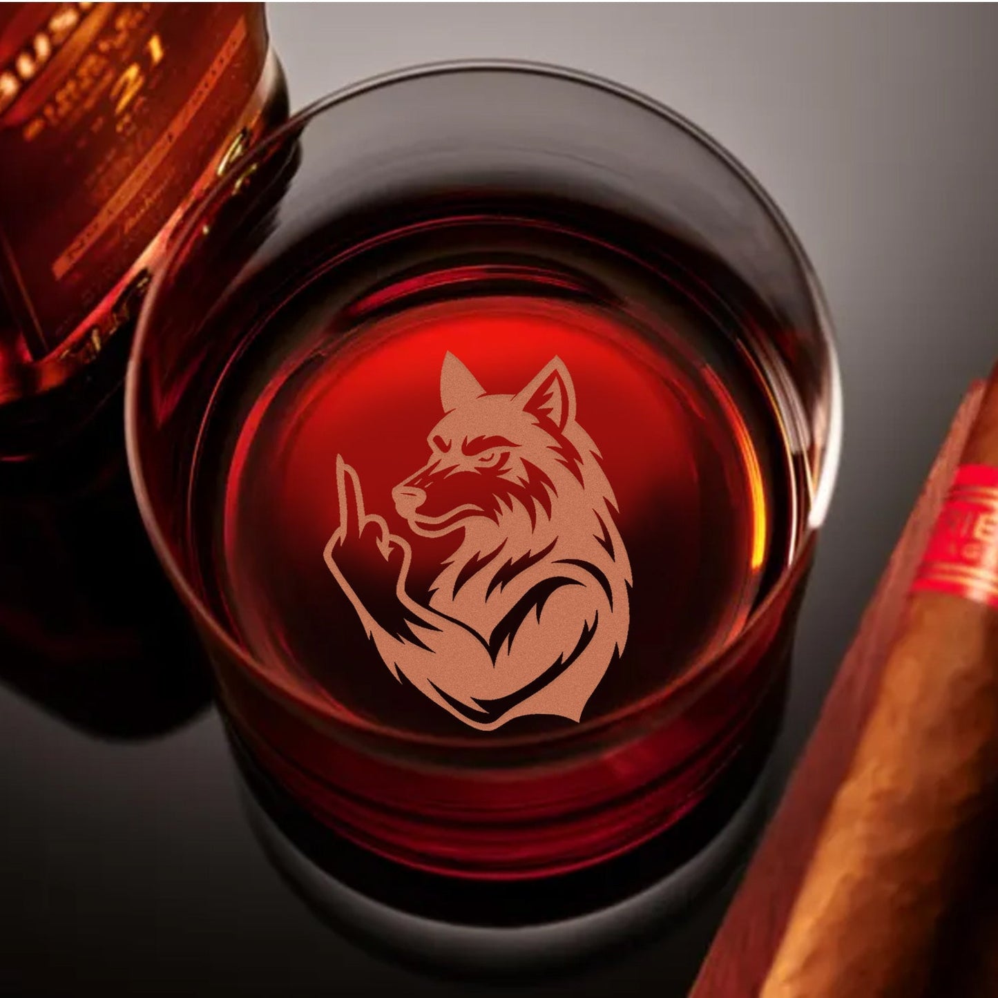 Savage Wolf Engraved Whiskey Glass – Funny Funny Finger Whiskey Glass for Badass Men & Hunters