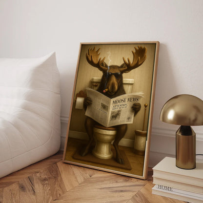 Funny Elk Hunting Lodge Moose Bathroom Canvas Wall Art – Wildlife Animal Poster - Unique Gift for Hunters