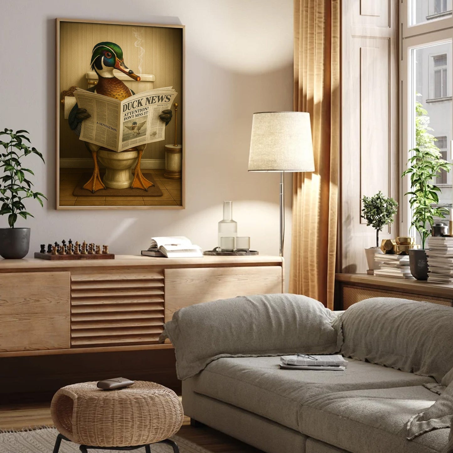 Funny Wood Duck Read Newspaper Bathroom Canvas – Hunting Wildlife Animal Canvas