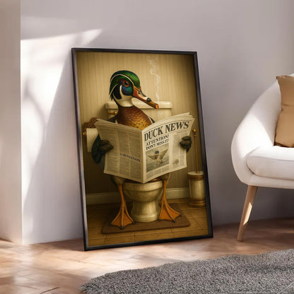 Funny Wood Duck Read Newspaper Bathroom Canvas – Hunting Wildlife Animal Canvas