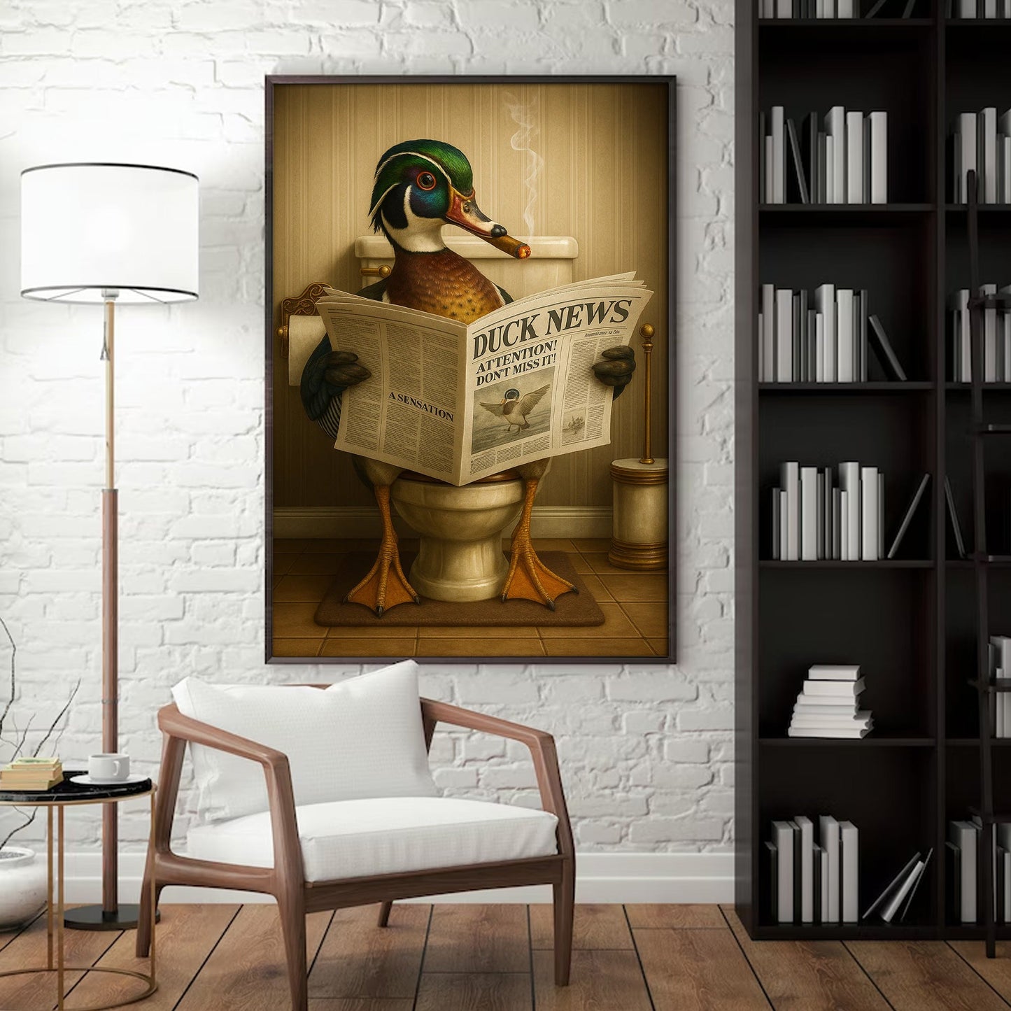 Funny Wood Duck Read Newspaper Bathroom Canvas – Hunting Wildlife Animal Canvas