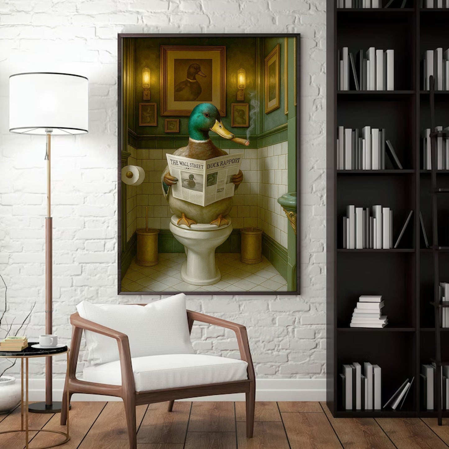 Duck Reading News Bathroom Wall Art – Rustic Decor for Men, Hunting Cabin Poster Hunters