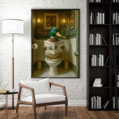 Duck Reading News Bathroom Wall Art – Rustic Decor for Men, Hunting Cabin Poster Hunters